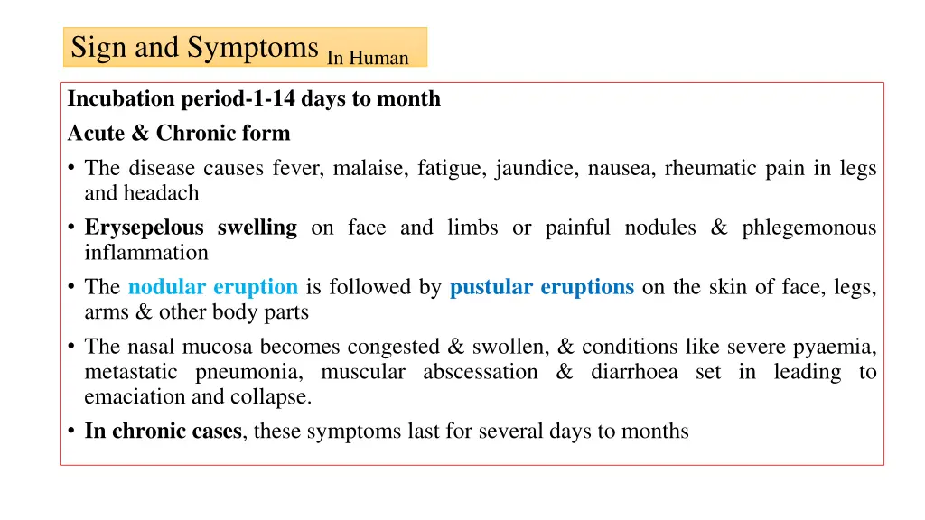 sign and symptoms in human