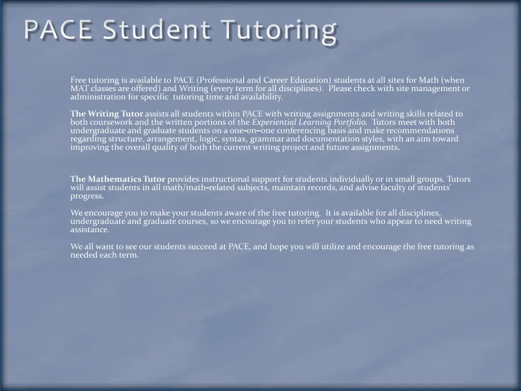 pace student tutoring