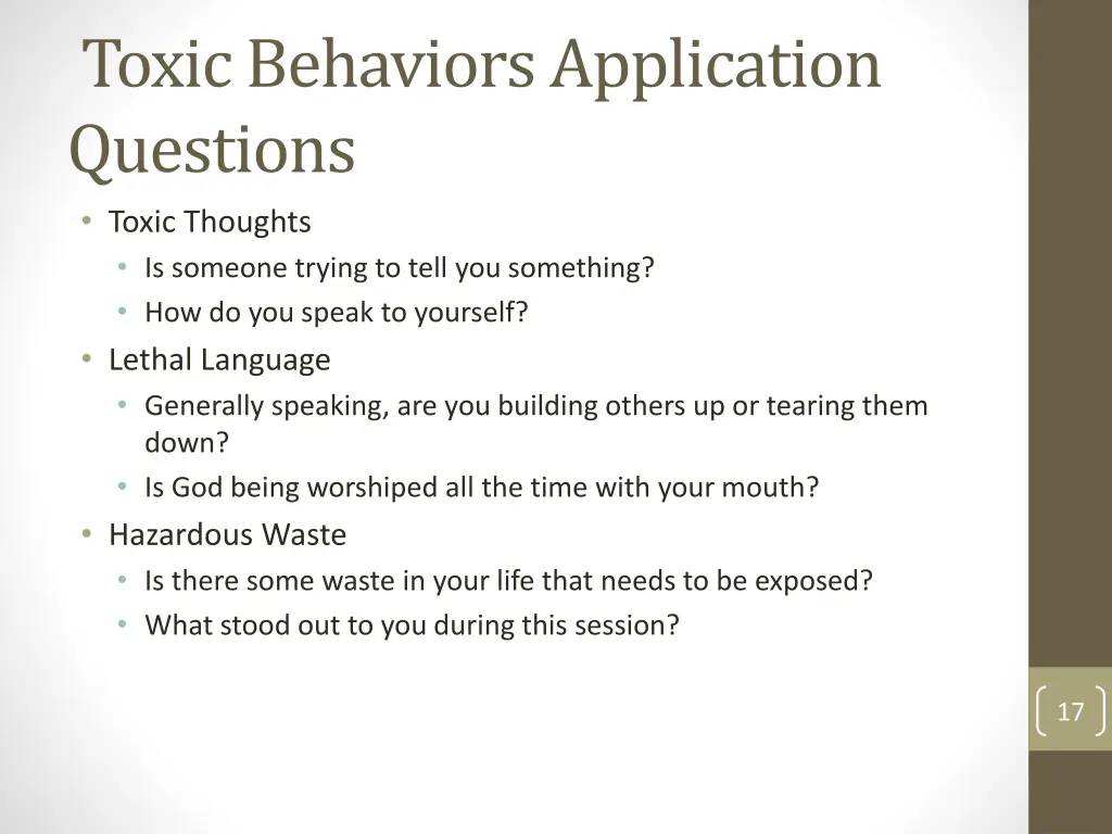 toxic behaviors application questions toxic
