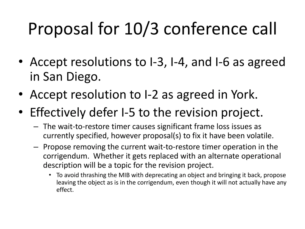 proposal for 10 3 conference call