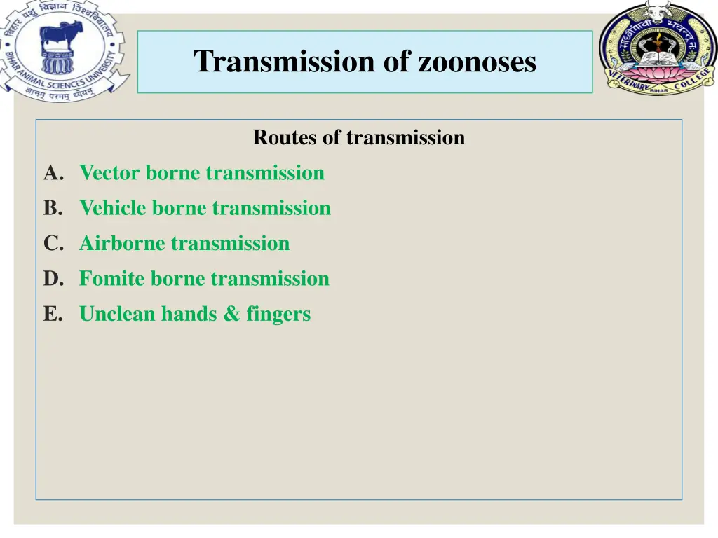 transmission of zoonoses 2