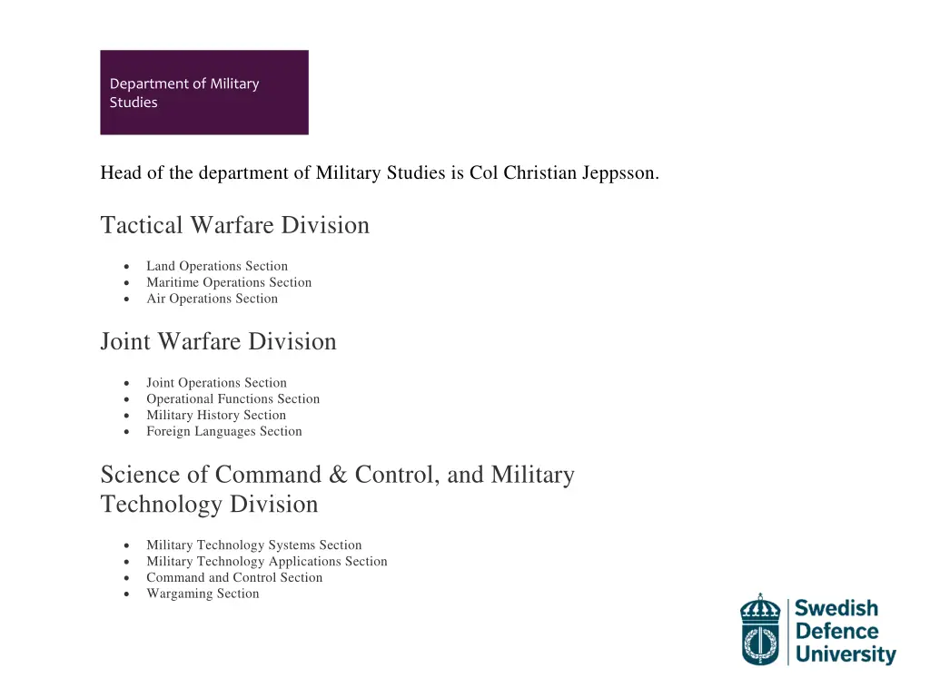 department of military studies
