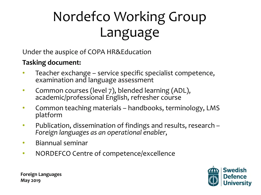 nordefco working group language