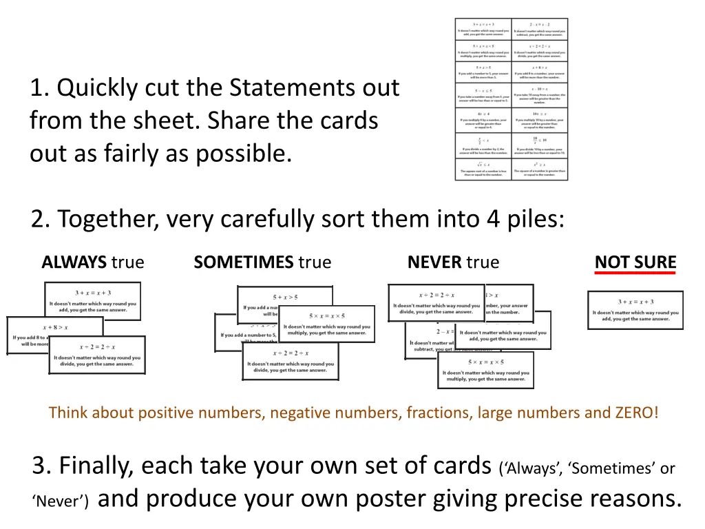 1 quickly cut the statements out from the sheet