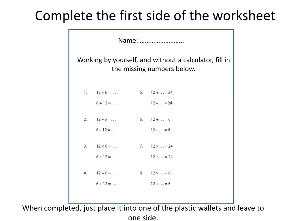 complete the first side of the worksheet