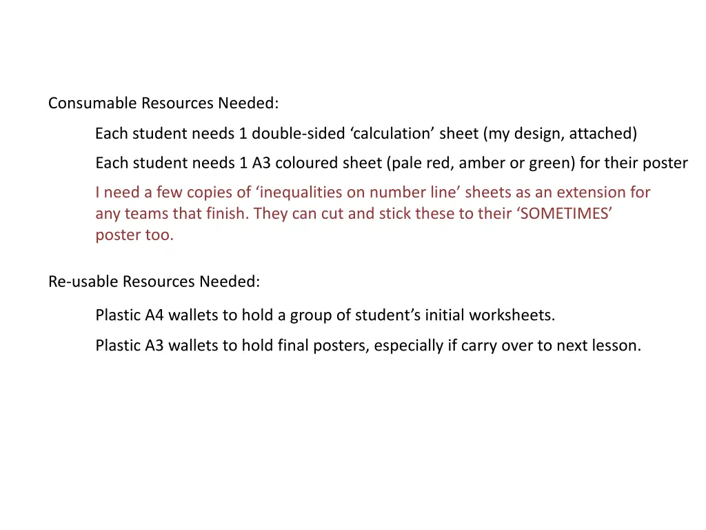 consumable resources needed