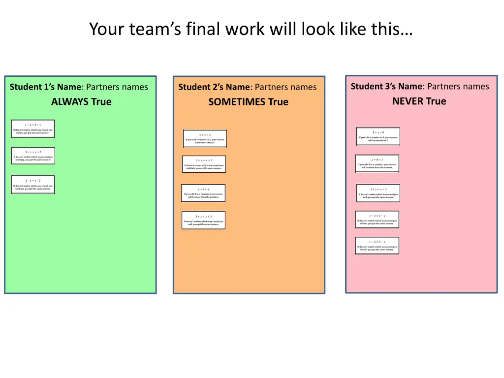 your team s final work will look like this