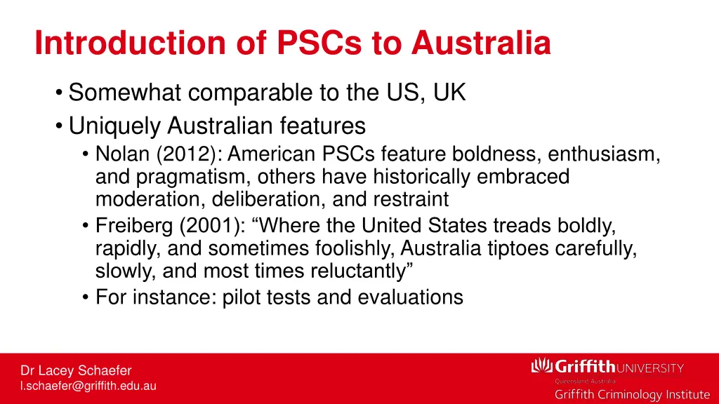 introduction of pscs to australia