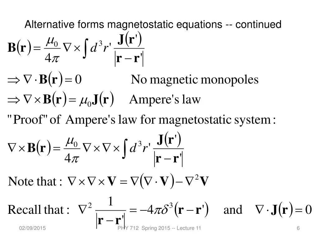 alternative forms magnetostatic equations 1