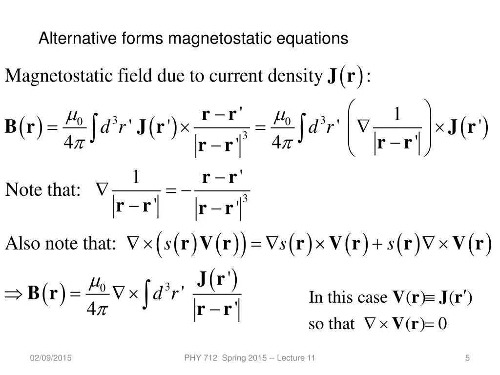 alternative forms magnetostatic equations
