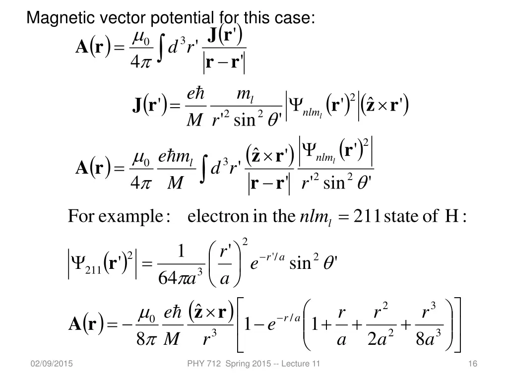 magnetic vector potential for this case