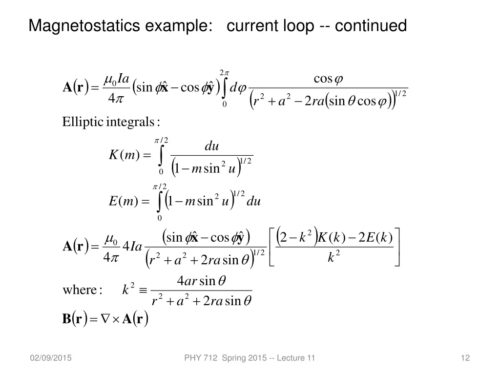 magnetostatics example current loop continued 1