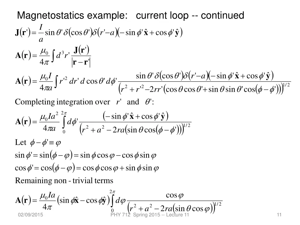 magnetostatics example current loop continued