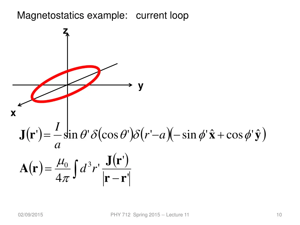 magnetostatics example current loop z