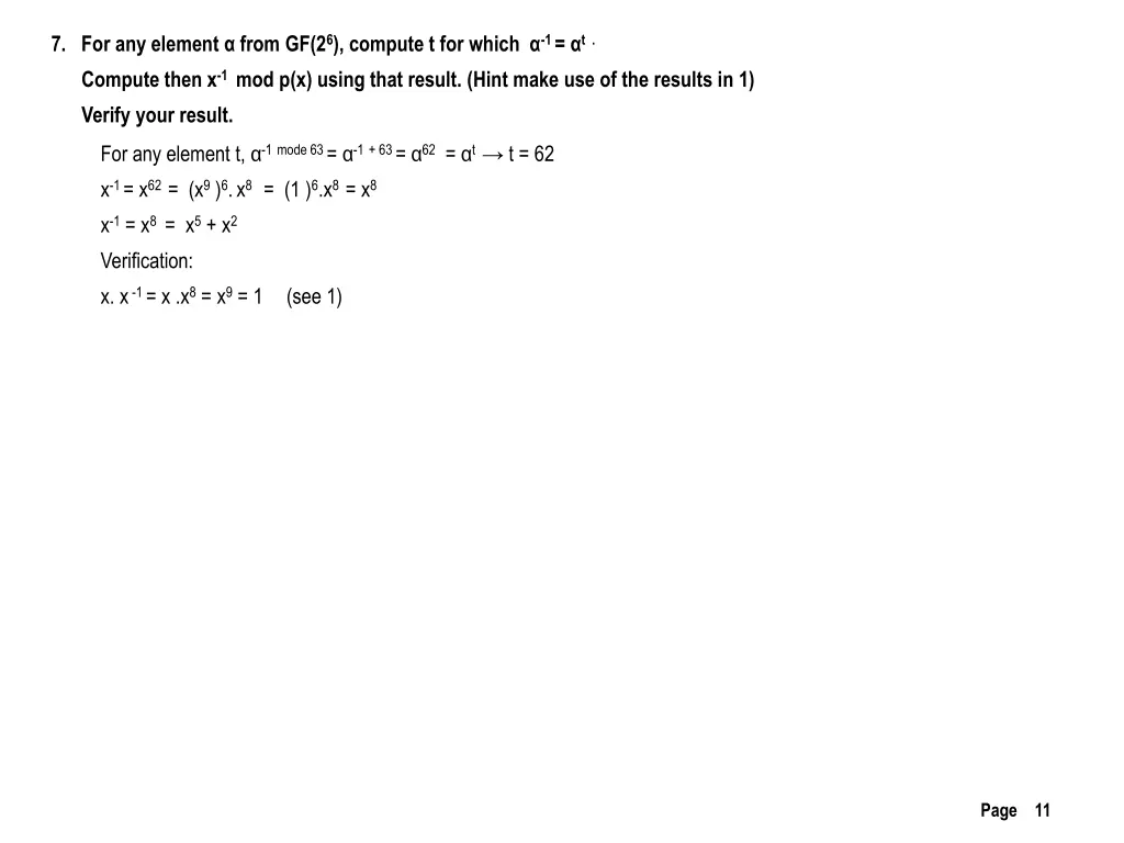 7 for any element from gf 2 6 compute t for which