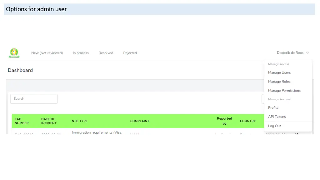 options for admin user options for admin user
