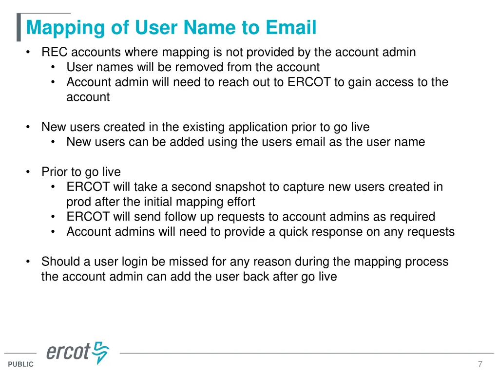 mapping of user name to email rec accounts where