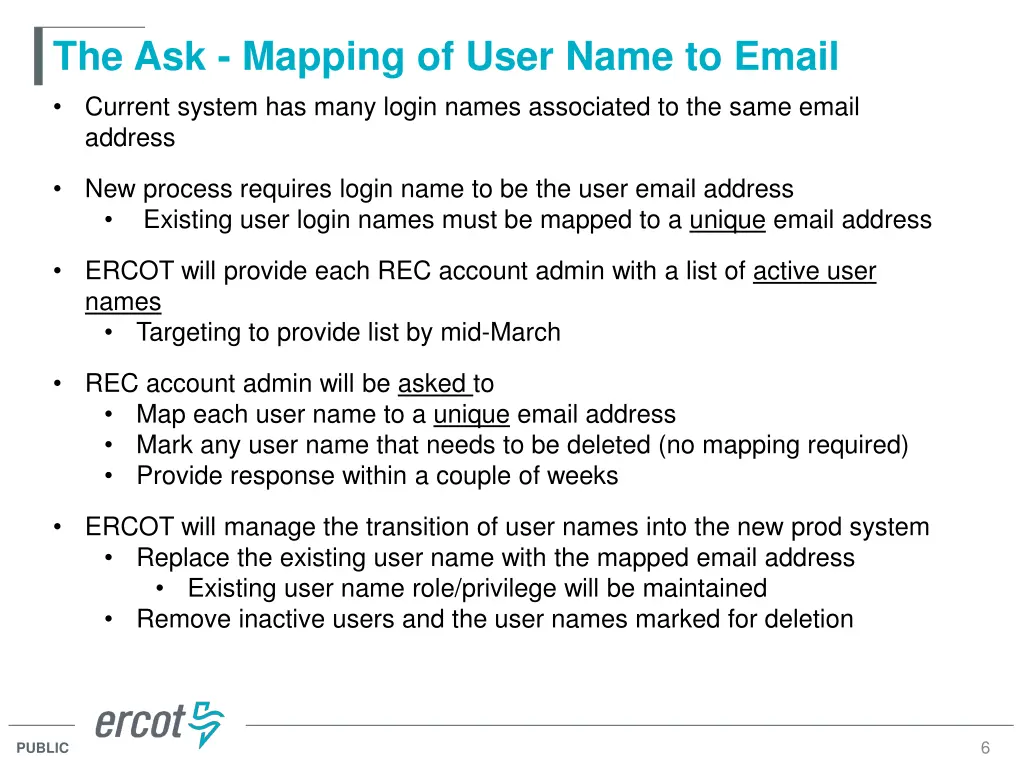the ask mapping of user name to email current