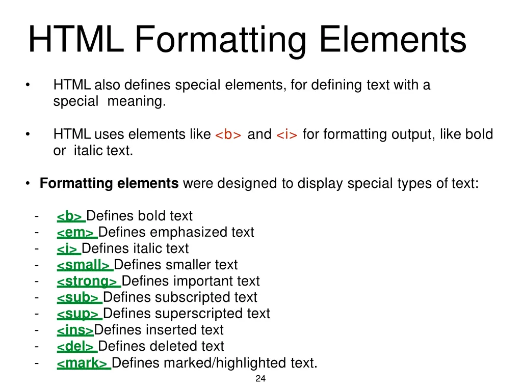 html formatting elements