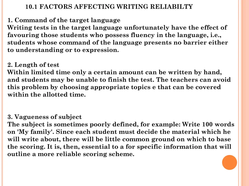 10 1 factors affecting writing reliabilty