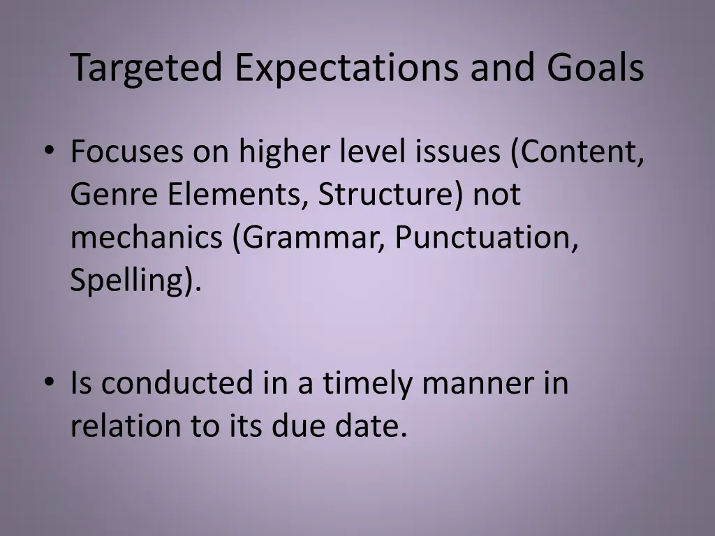 targeted expectations and goals