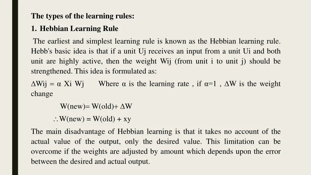 the types of the learning rules 1 hebbian