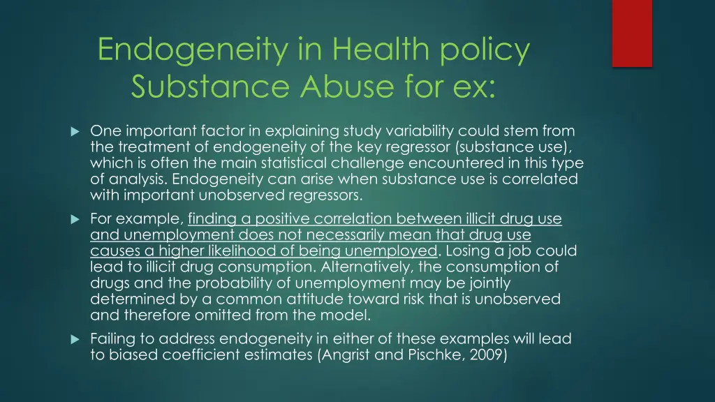 endogeneity in health policy substance abuse