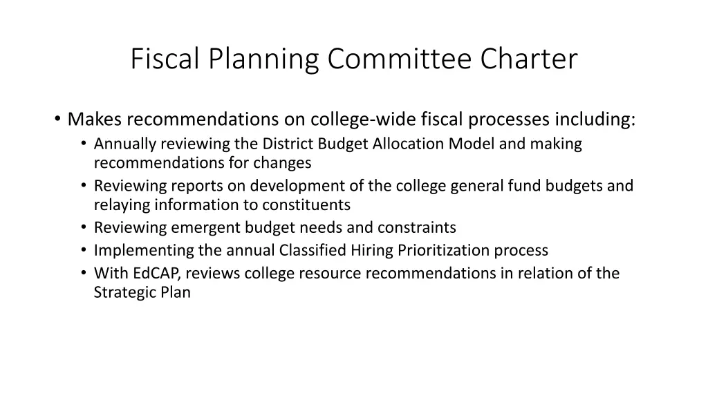 fiscal planning committee charter