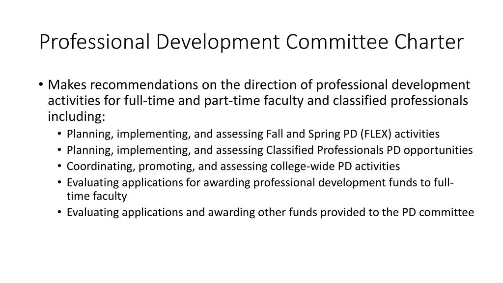 professional development committee charter