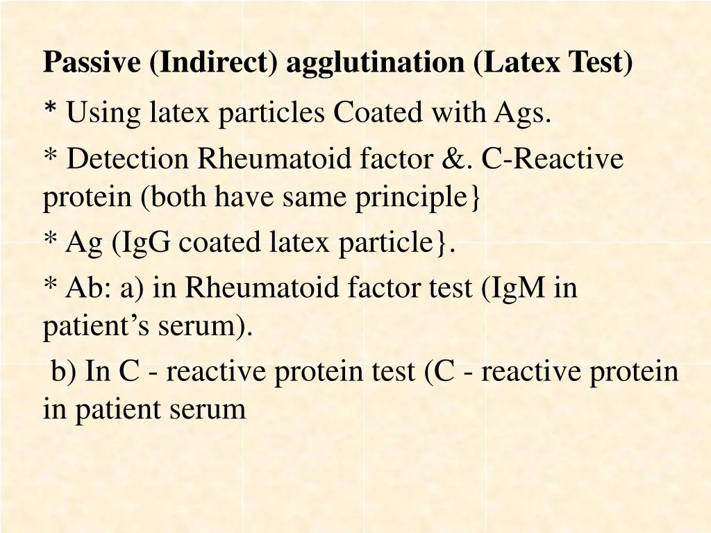 passive indirect agglutination latex test using