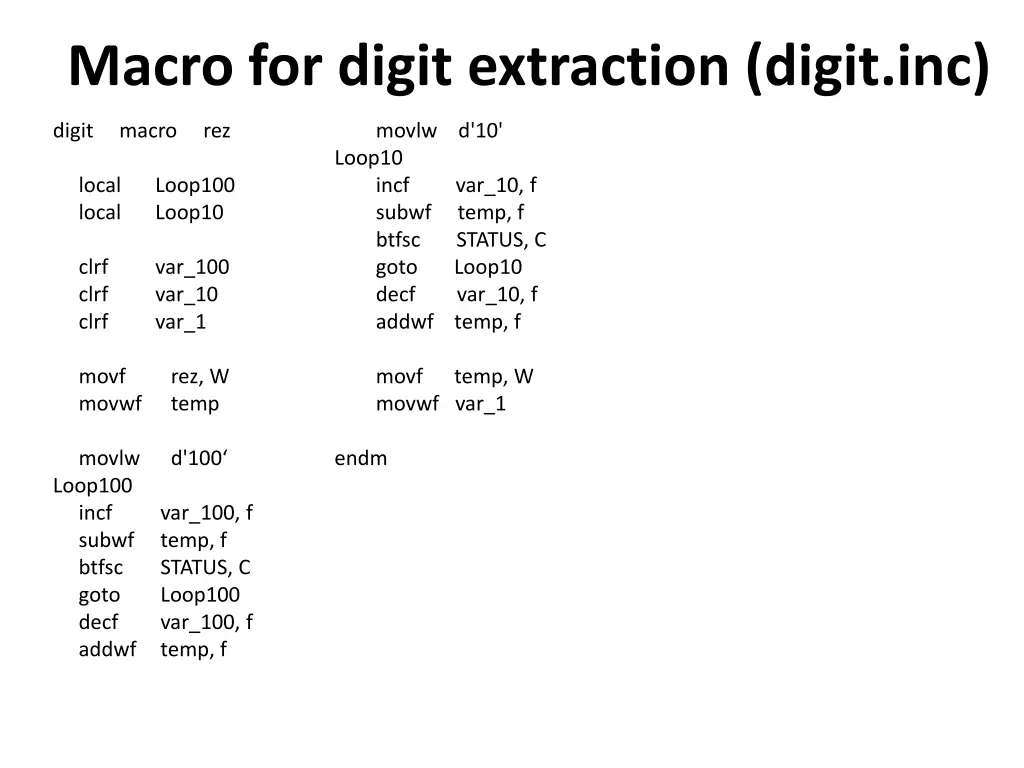 macro for digit extraction digit inc