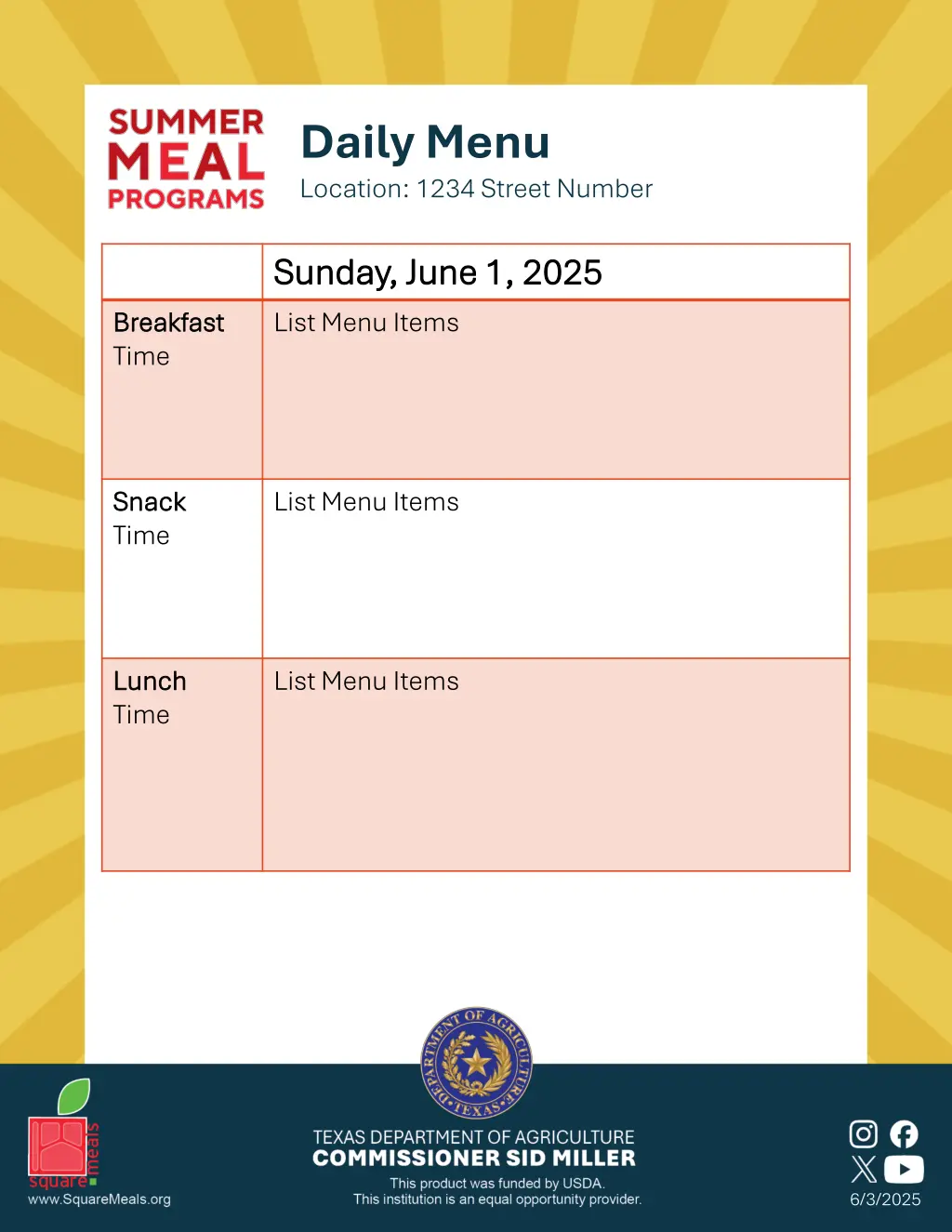 daily menu location 1234 street number