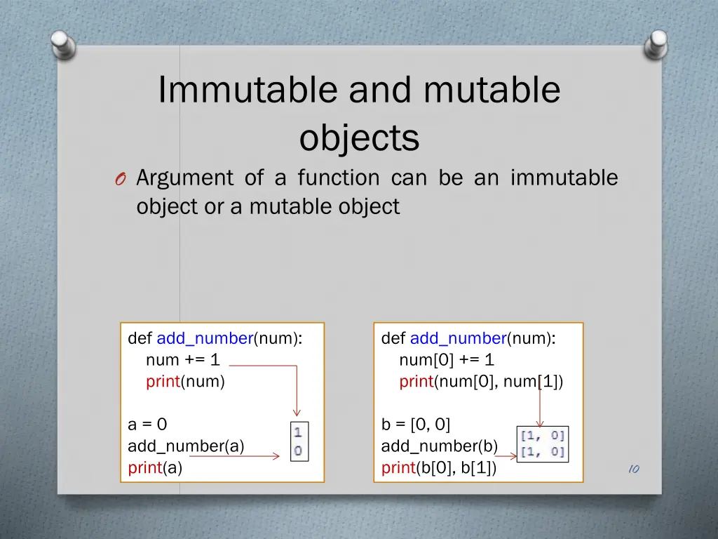 immutable and mutable objects o argument