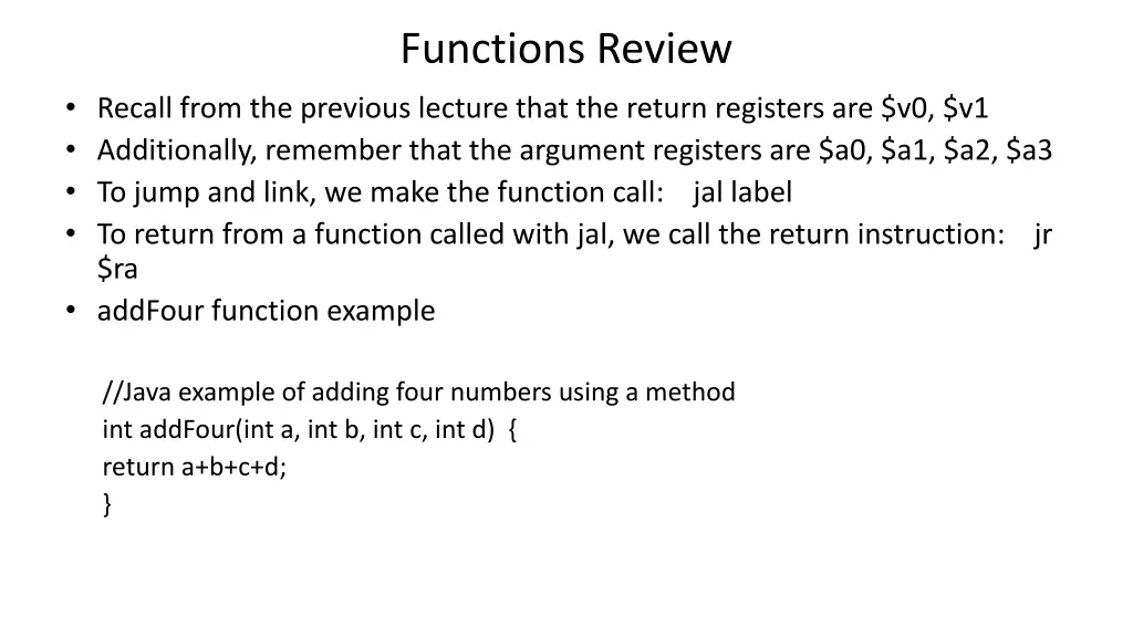 functions review