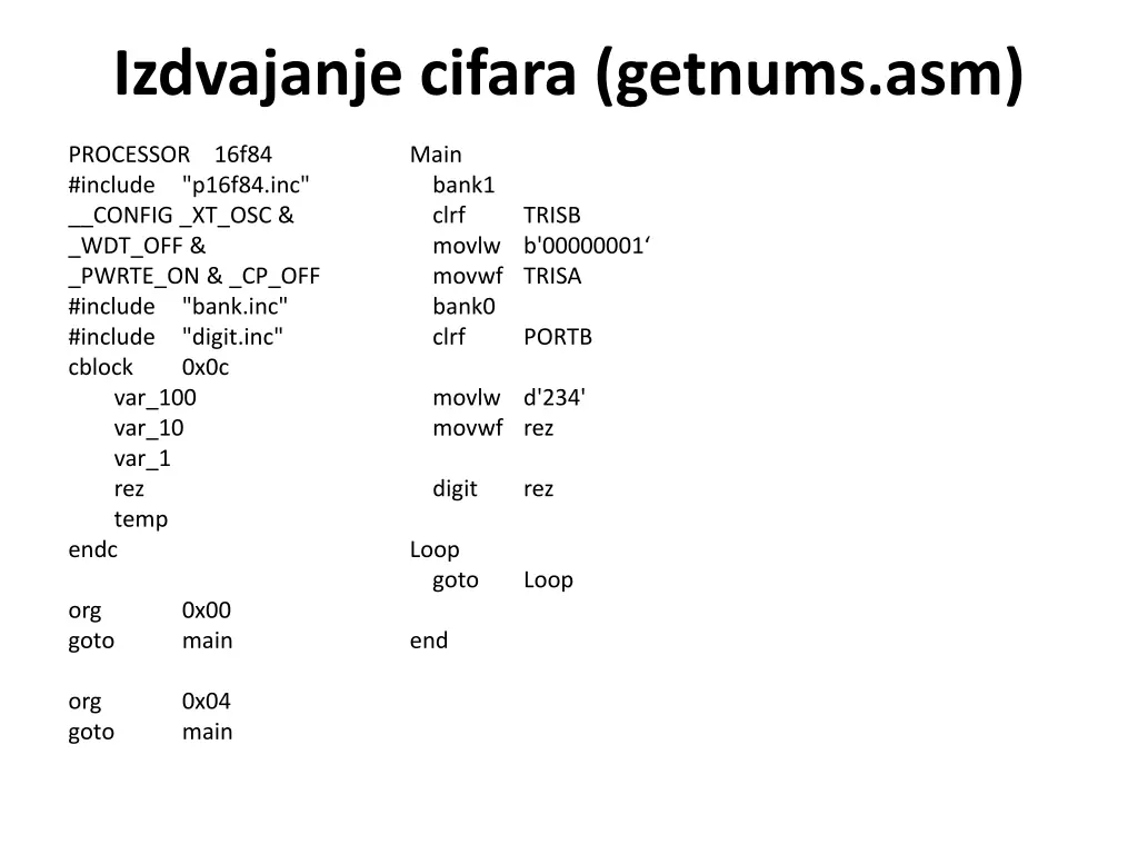 izdvajanje cifara getnums asm
