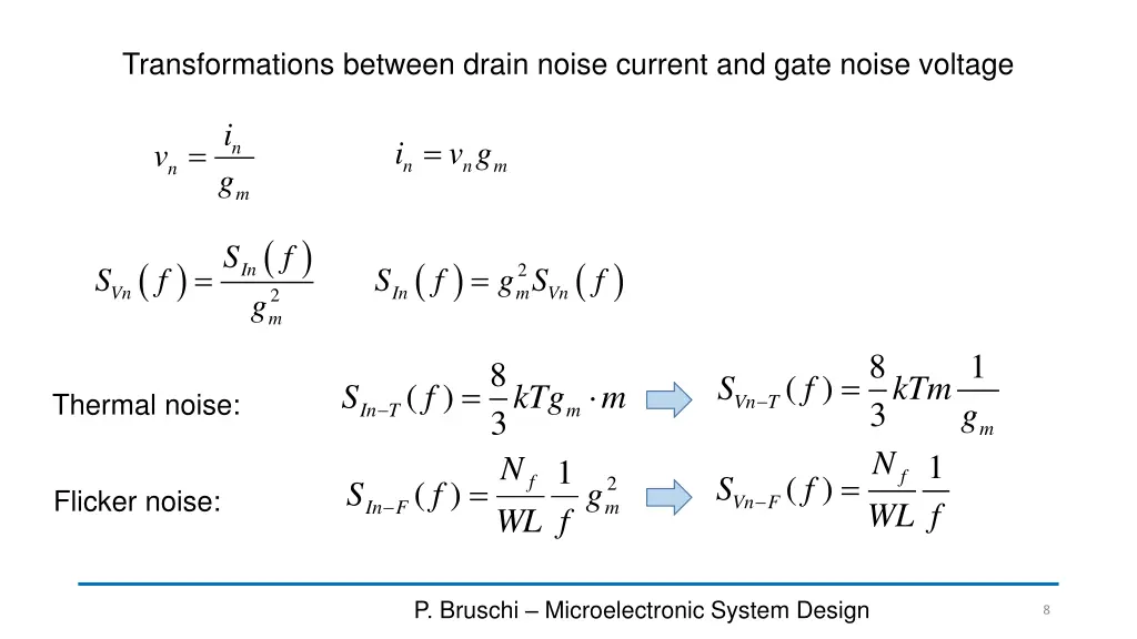 transformations between drain noise current