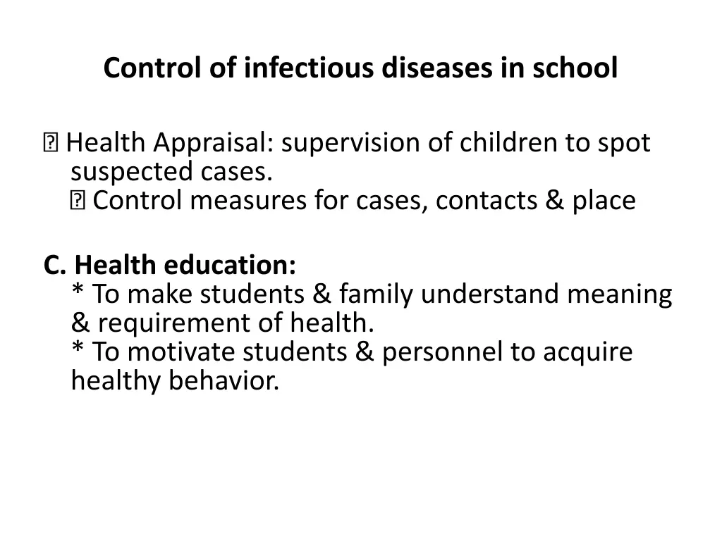 control of infectious diseases in school