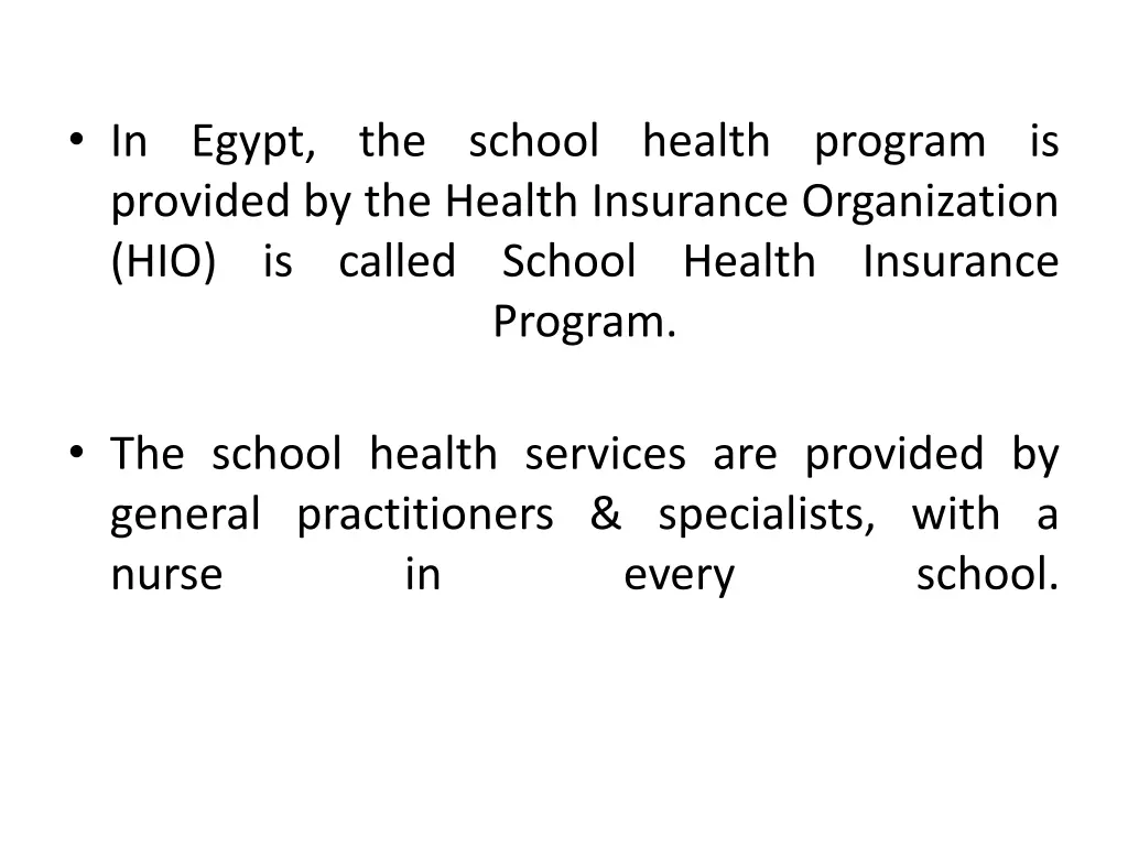 in egypt the school health program is provided