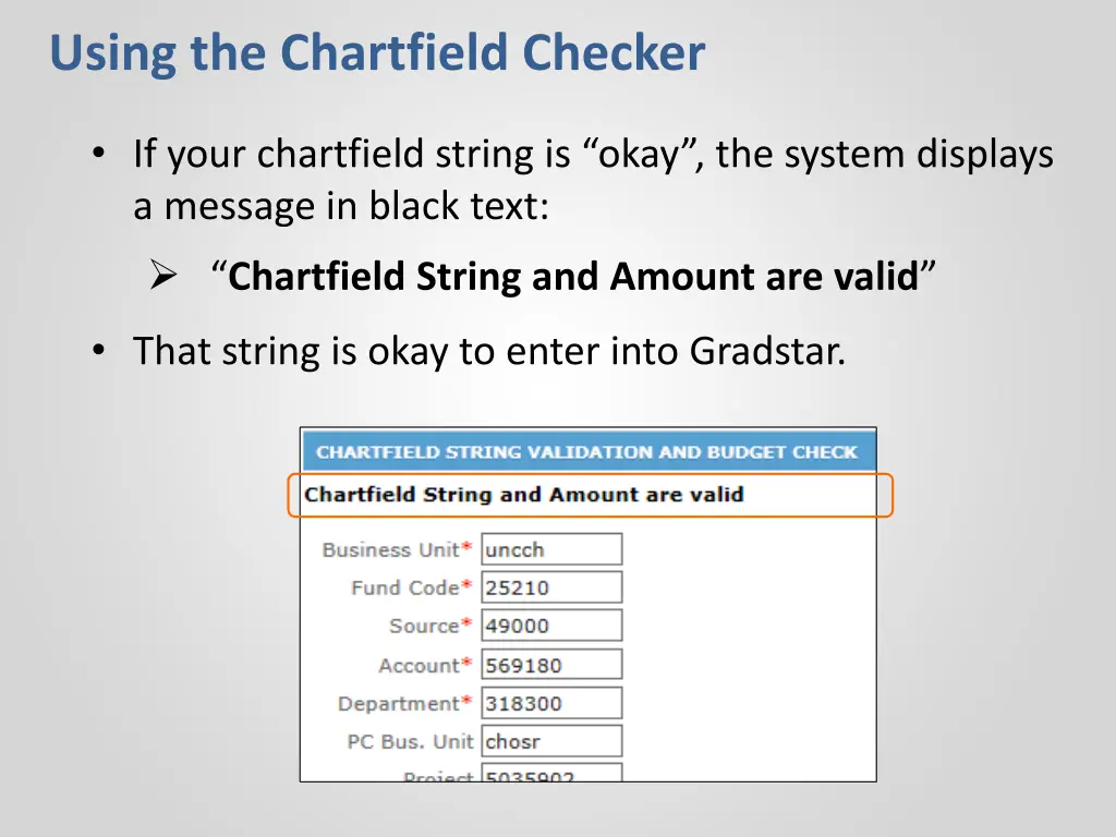 using the chartfield checker 1