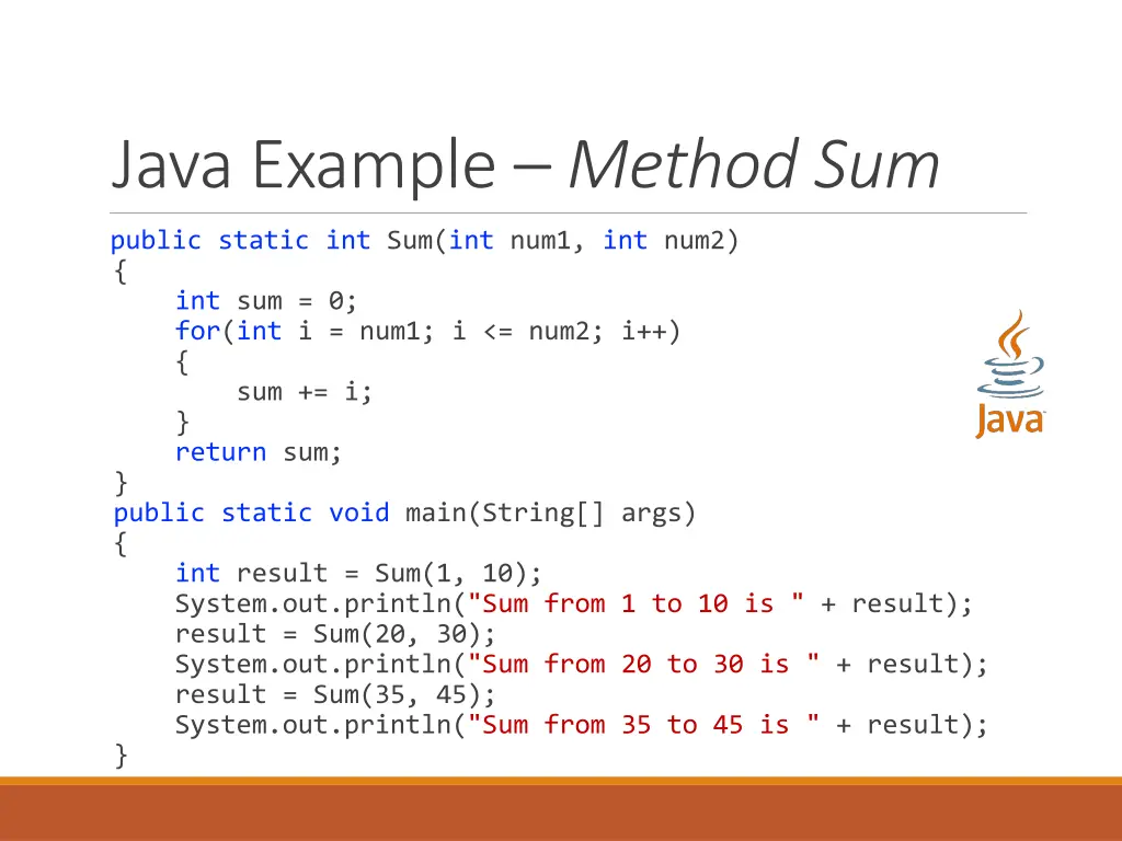 java example method sum