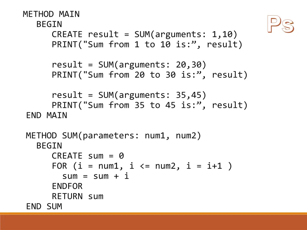 method main begin create result sum arguments