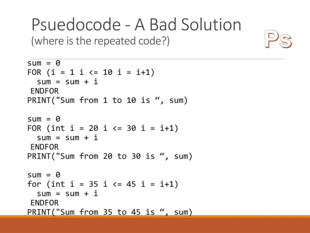 psuedocode a bad solution where is the repeated