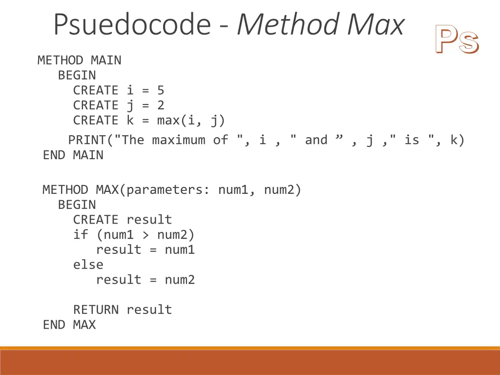psuedocode method max