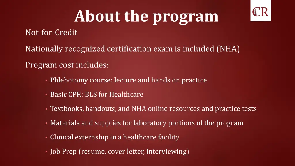 about the program not for credit