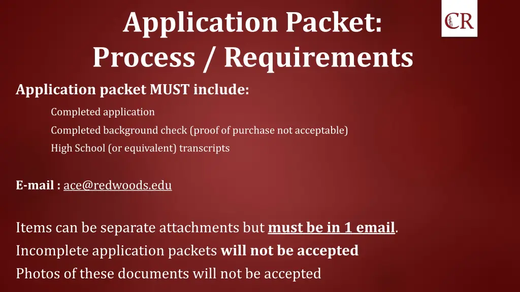 application packet process requirements