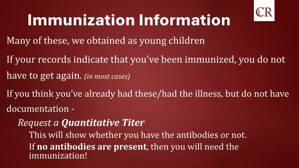 immunization information many of these