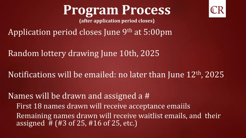 program process after application period closes