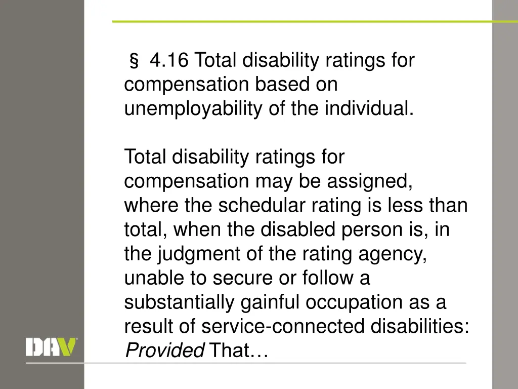 4 16 total disability ratings for compensation