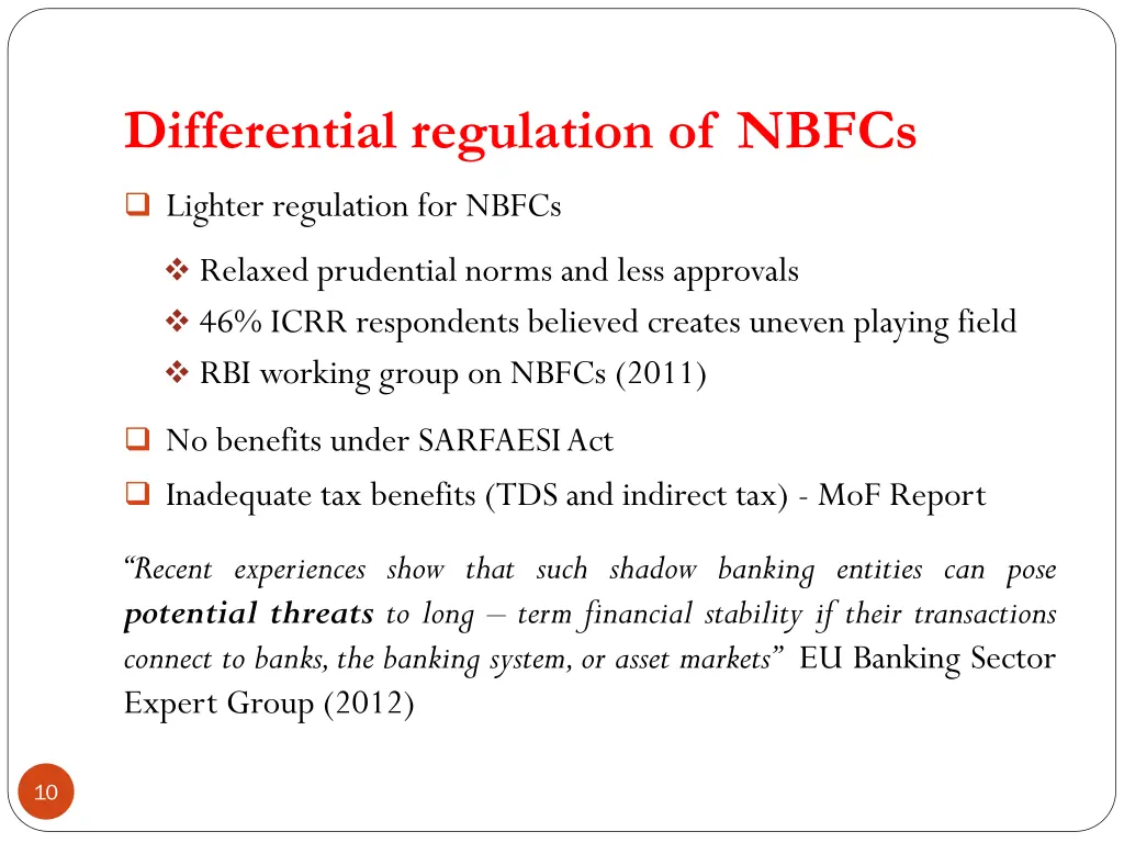 differential regulation of nbfcs