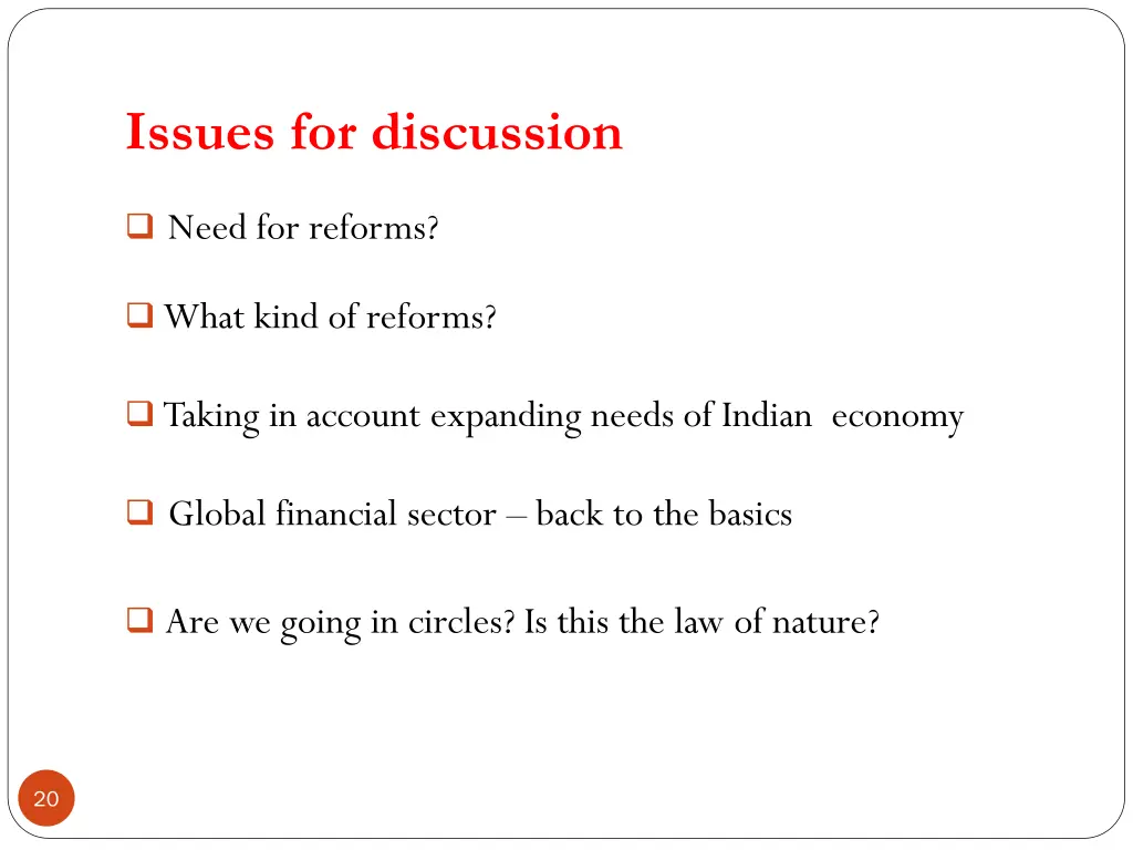 issues for discussion 1